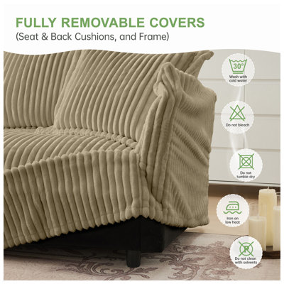 Urban Ins 156.6" W x 33" D x 34.6" H Camel Corduroy 4-Seater Slipcovered Sofa