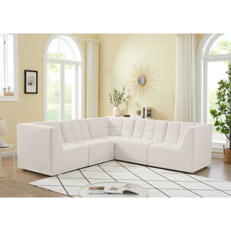 Ibn Velvet L-Shaped Sectional Symmetrical, Cream Velvet