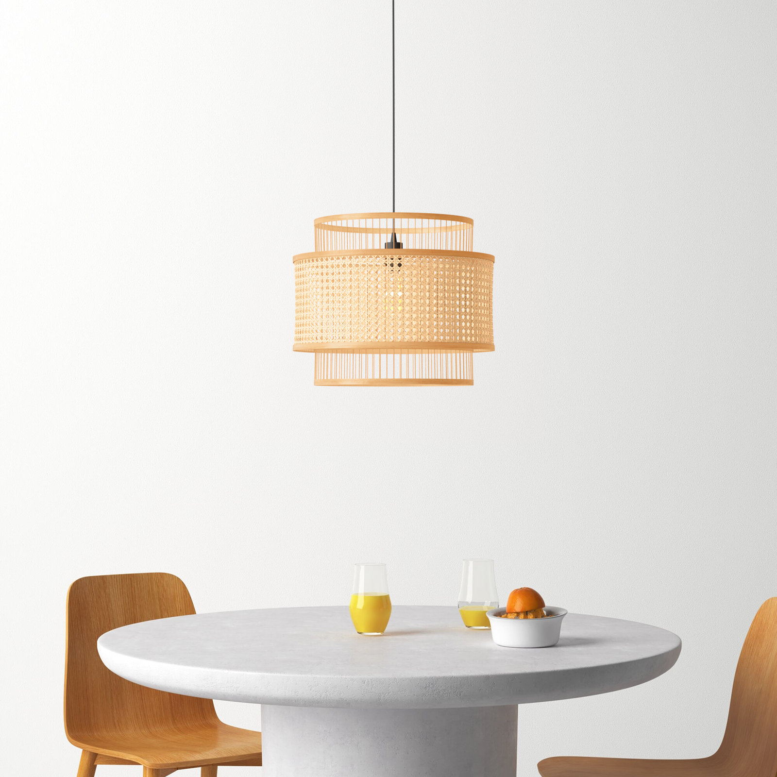 Hickerson Single Light Rattan Wood Dimmable Pendant