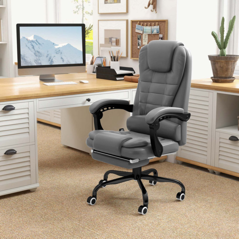 Chaise de bureau à 7 points de massage vibrant avec dossier inclinable, Gris