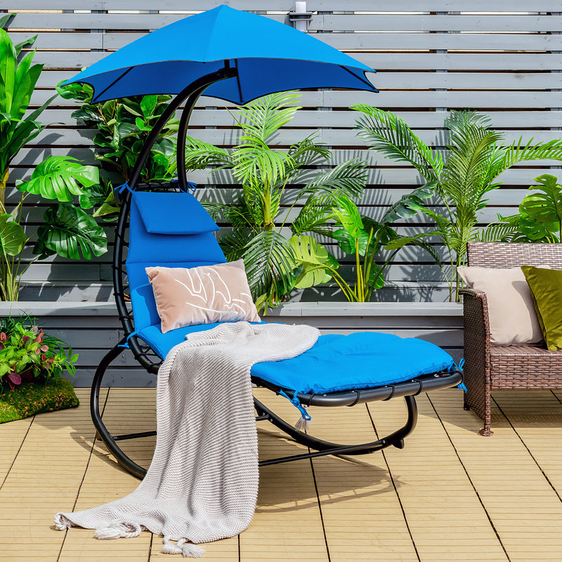 Chaise longue suspendue Jean-Mary avec support, Bleu