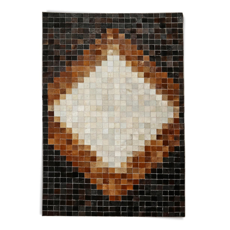 Tapis crème en cuir de vache, tapis de salon moderne, Rectangulaire 4 pi x 6 pi