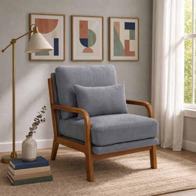 Fauteuil Mid-Century moderne en bois massif avec coussin lombaire rembourré Nubby pour le salon