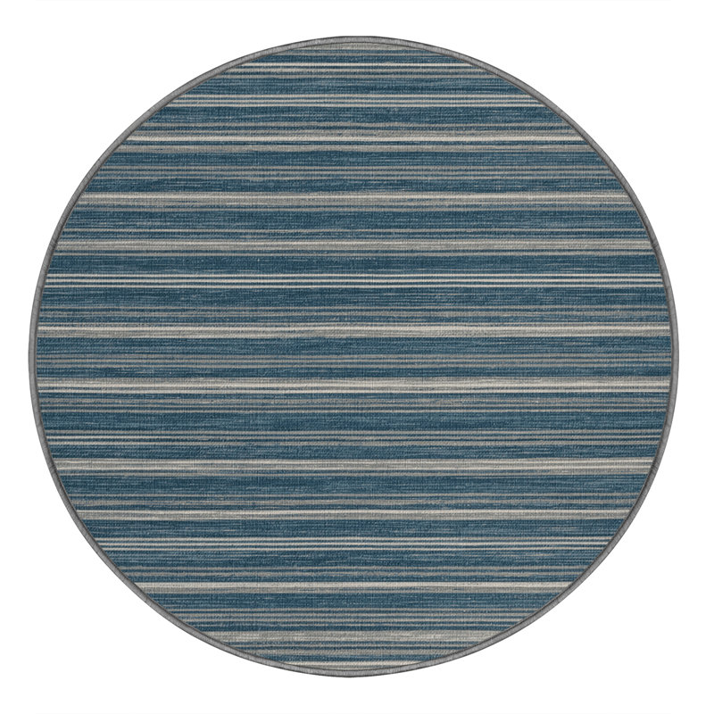 Machine Washable Horizontal Stripes Green Area Rug, Round 6'