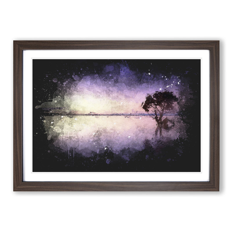 Tree Alone During a Purple Sunset - Picture Frame Graphic Art Print, 62cm H x 87cm W x 2cm D, Walnut Framed