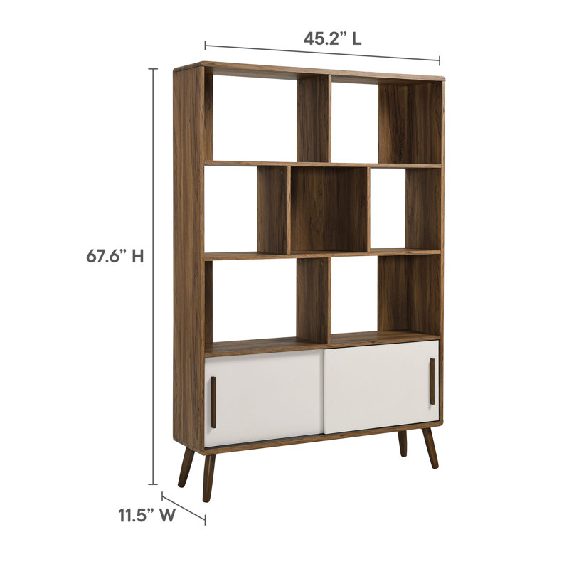 Transmit 45" Bookcase With Sliding Doors In Walnut, Walnut-Linen