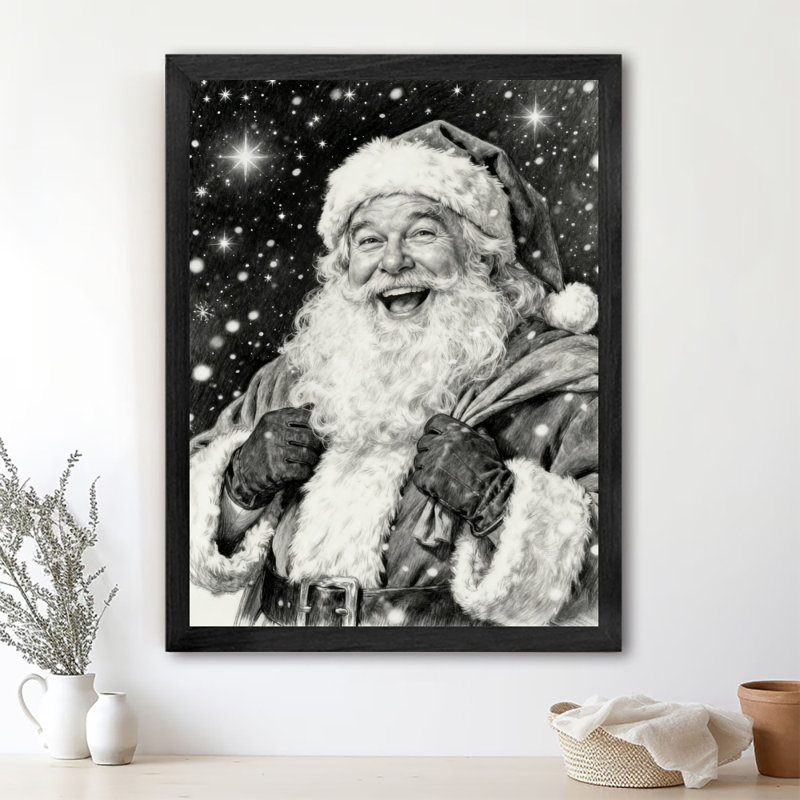 «Black Merry Santa Claus in Winter», encadré noir, impressions de style rétro, H 37 po x l 25 po