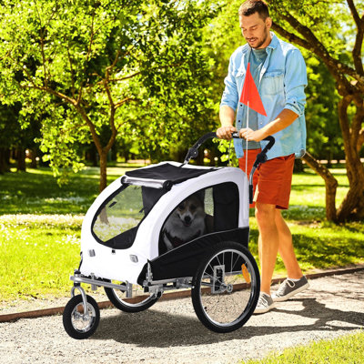 21 Dog Bike Trailer And Pet Stroller. White With Canopy & Storage. For Dogs Up To 20.75" 44 Lbs. Build, Smooth Riding, Easy Handling Stroller In White. Medium Dogs. Steel Frame, Fabric. Entry,