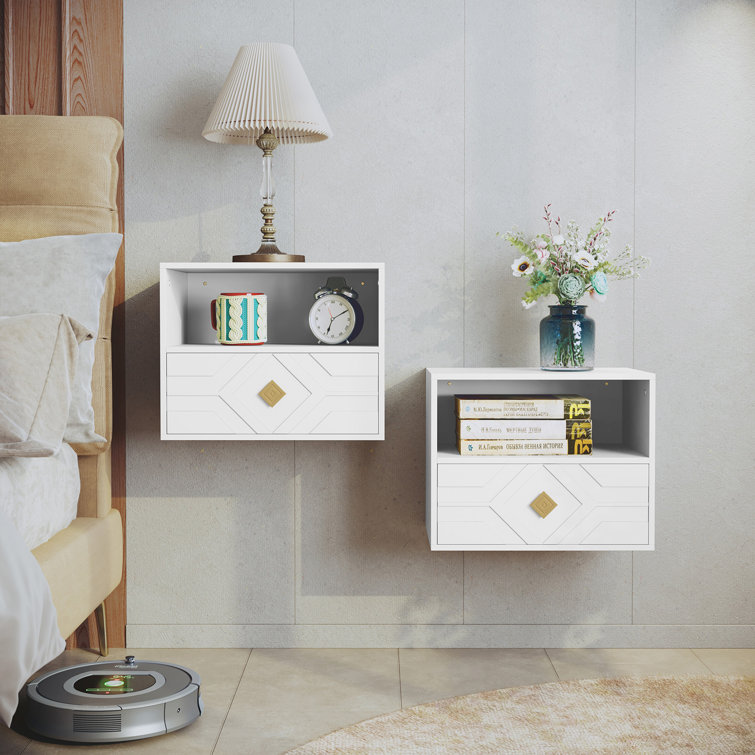 Sarait Floating Nightstand with Decorative Embossed Pattern（set of 2）