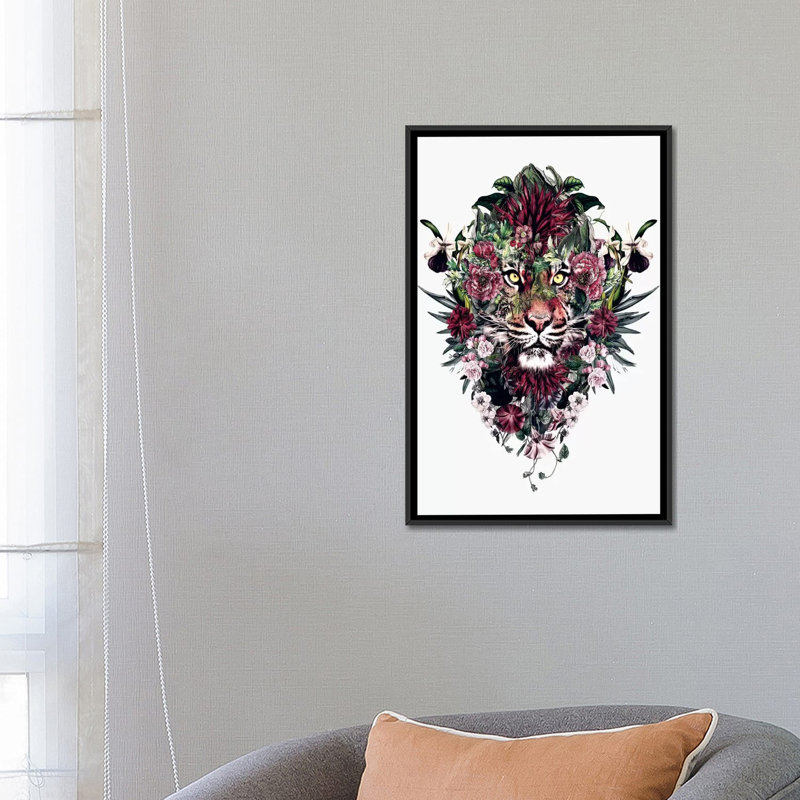 « tiger v », impression sur toile, H 26 po x l 18 po x P 1,5 po, Toile avec cadre flottant noir, Pas de tapis