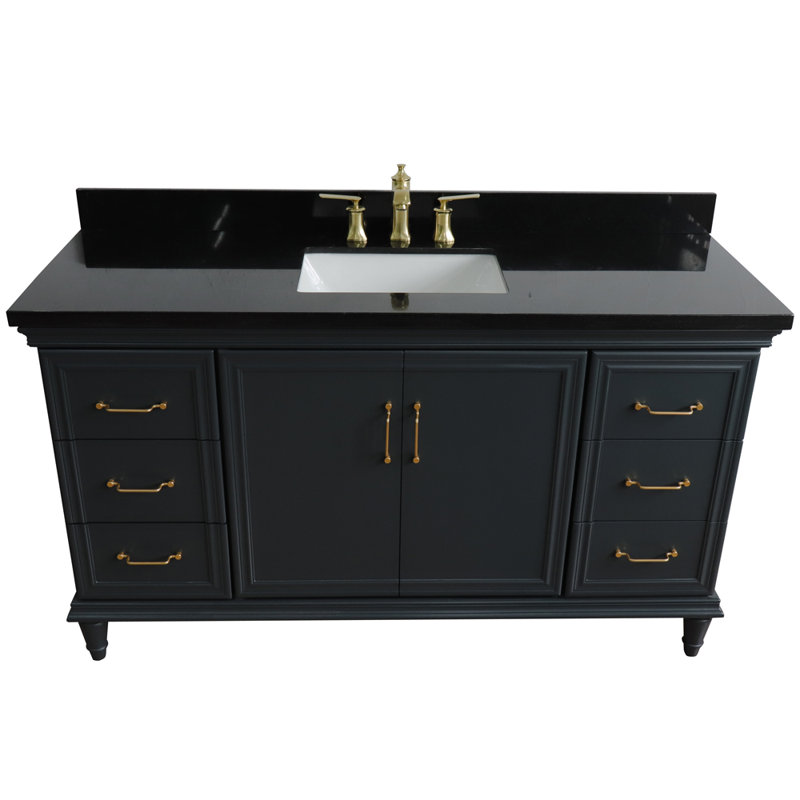 Tildenville 61'' Single Bathroom Vanity with Granite Top, Dark Gray, Black