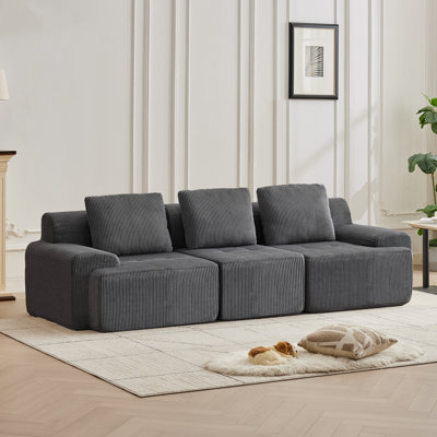 Canapé modulaire modulaire avec repose-pieds mobile, canapé à siège profond 1 place avec 1 coussin, canapé modulaire Comfy Cloud pour le salon, la chambre à coucher et un appartement (gris, 1 gauche + 1 droite + 1 au milieu)
