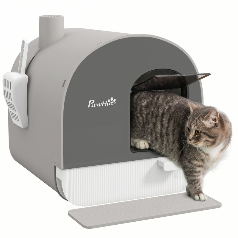 Litière couverte pour chats d'intérieur avec plateau, pelle, filtre, Vert foncé