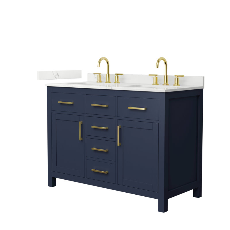 Beckett 48" Freestanding Double Bathroom Vanity with Quartz Top, Giotto Quartz, Brushed Gold, Dark Blue