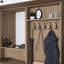 Meuble de couloir moderne avec miroir, finition noyer et blanc, 70,7 x 89,0 x 14,8 pouces | Panneau de particules enduit 100% mélamine, nombreuses tablettes, fixation murale, rangement supplémentaire | Solution de vestibule élégante et fonctionnelle