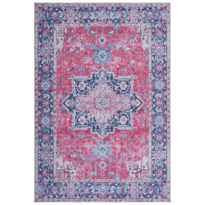 Tapis rouge / bleu marine en coton Ferrigno, Rectangle 9 pi x 12 pi
