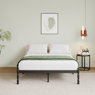 Cadre de lit Queen Size en métal noir de 35,5 cm de haut, matelas antidérapant, facile à assembler.