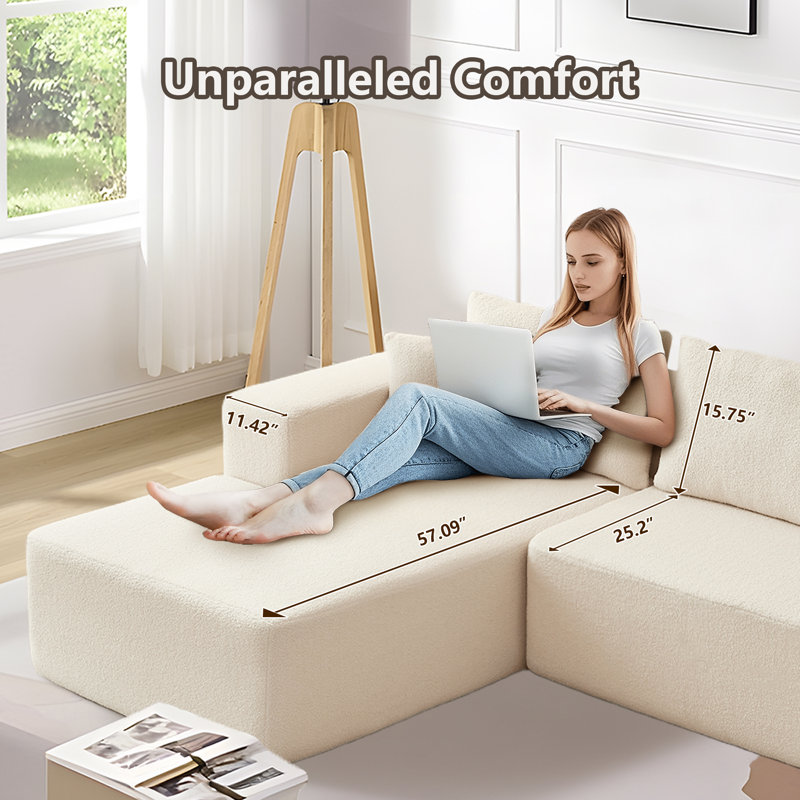 Canapé modulaire en L Sherpa, Fausse fourrure beige
