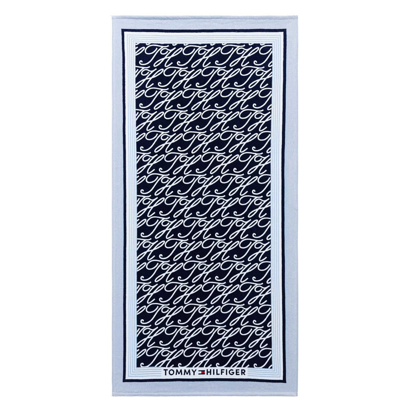 Serviette de plage Tommy Hilfiger, Allover Monogram Blue