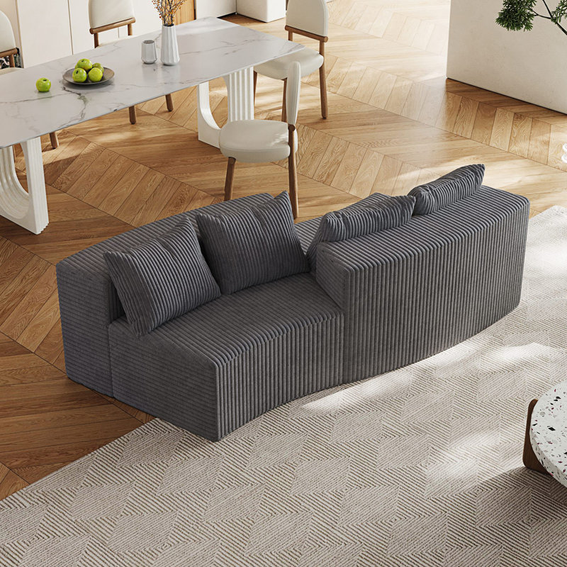 Canapé modulaire courbé avec quatre coussins Boneless, Gris