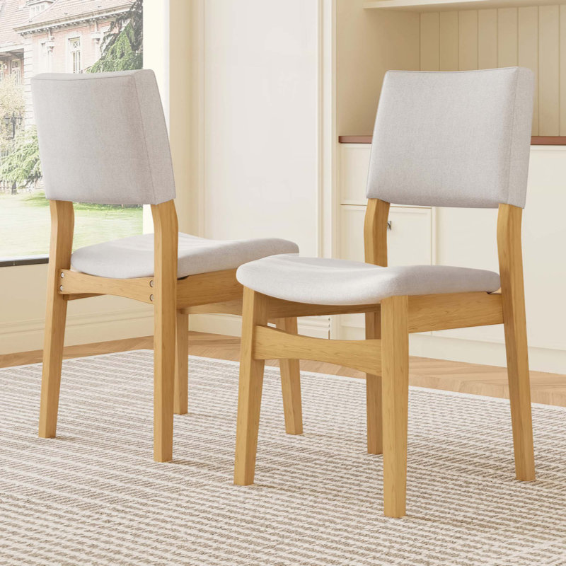 Upholstered Stackable Dining Chairs Set of 2 - Linen Fabric Seat, Frame, Rustic Modern Kitchen & Dining Room Chairs, Natural
