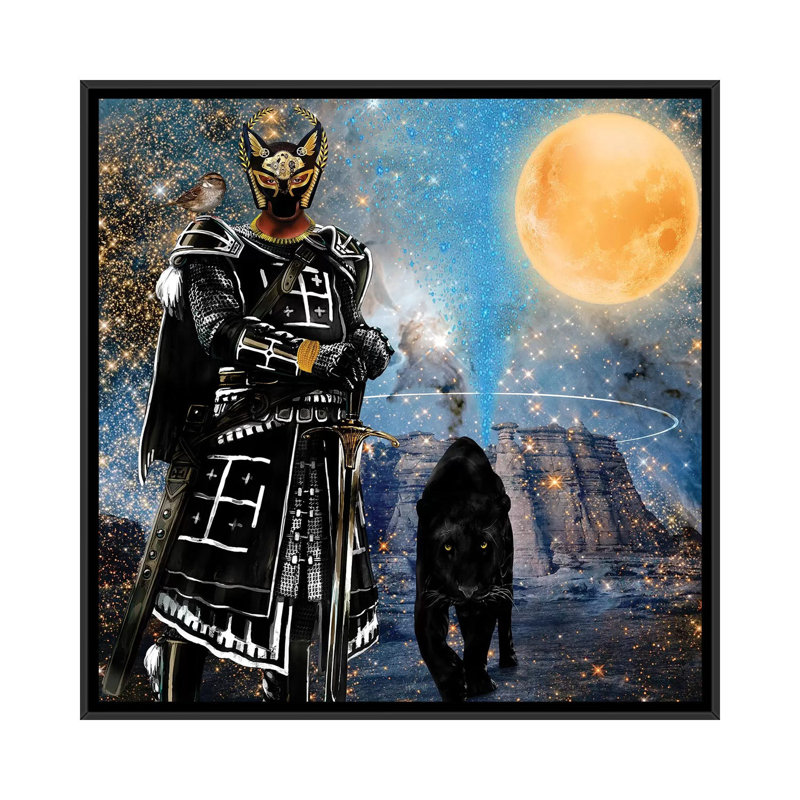 «Égyptien noir chevalier» par Yvonne Coleman Burney - impression d'art graphique, H 18 po x l 18 po x 1,5 po, Pas de tapis
