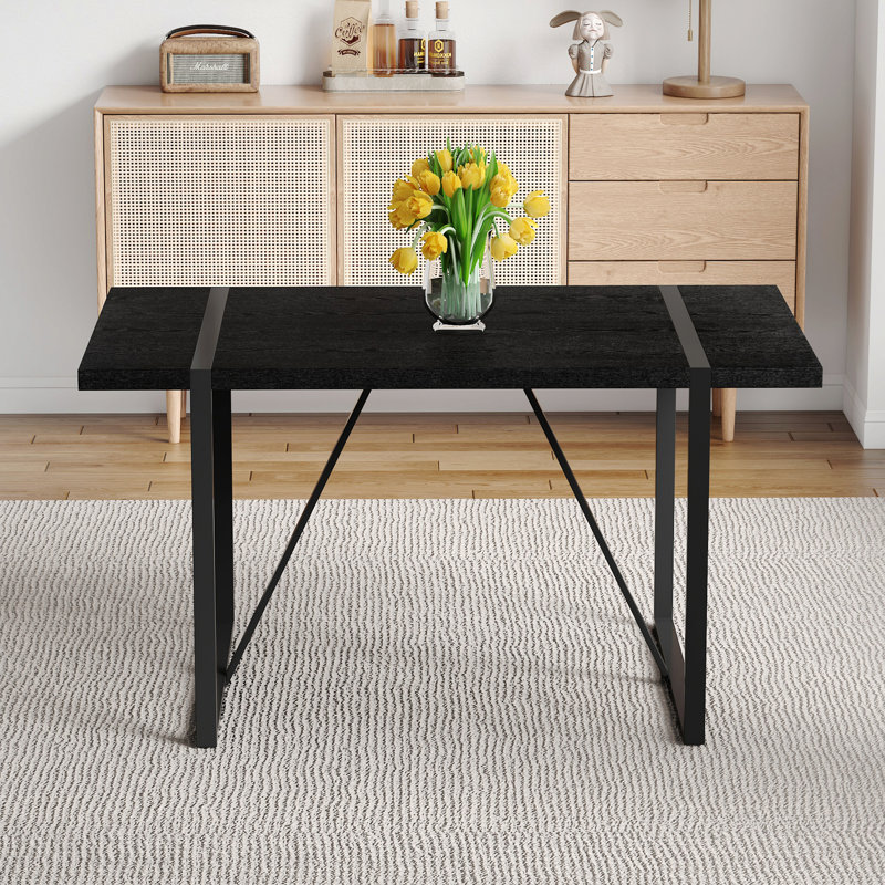 Table de salle à manger rectangulaire de 55 pouces avec plateau en MDF texturé noir