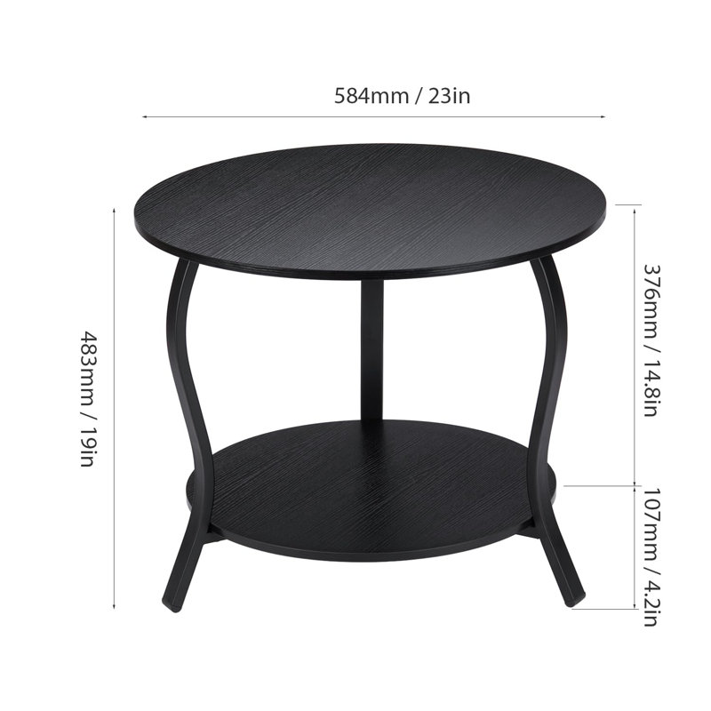 Small Round Coffee Table With Open Storage,23" 2-Tier Coffee Side Tables, Black