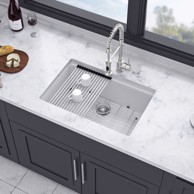 28" x 19" Undermount Single Bowl Quartz/Granite Composite Kitchen Sink with Workstation
