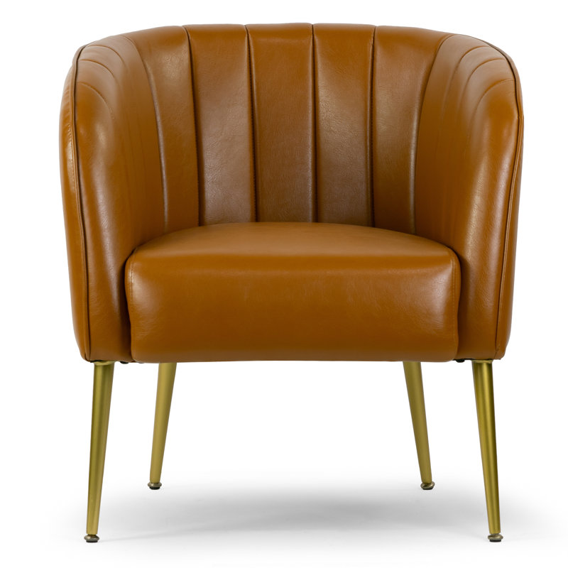 Gjylnaze Faux Leather Barrel Chair, Cappuccino Faux Leather