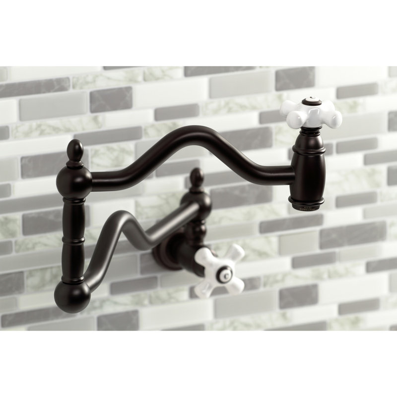 Kingston Brass Heritage Two-Handle 1-Hole Wall Mount Pot Filler Faucet, Oil Rubbed Bronze