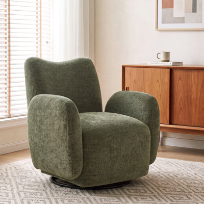 Fauteuil d'appoint pivotant à 360 °, canapé rembourré en tissu chenille de 32,48 pouces, idéal pour le salon, le bureau, les bureaux ou les espaces de loisirs, vert olive