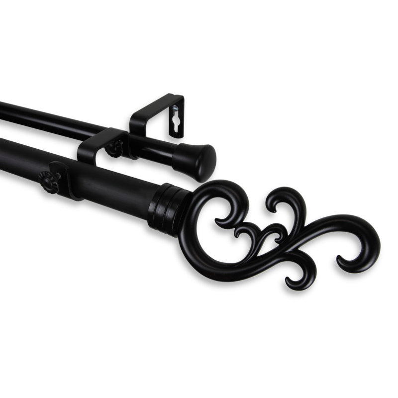 Tringle à rideaux double Mcfarren, Noir, l 160 po à 240 po