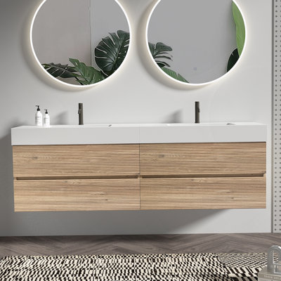 Meuble-lavabo avec lavabo et tiroirs de rangement, meuble-lavabo mural flottant pour salle de bain moderne