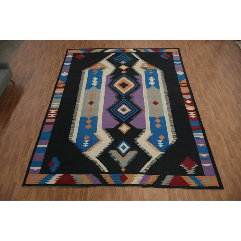 Grand tapis kilim à motif géométrique 12 x 15
