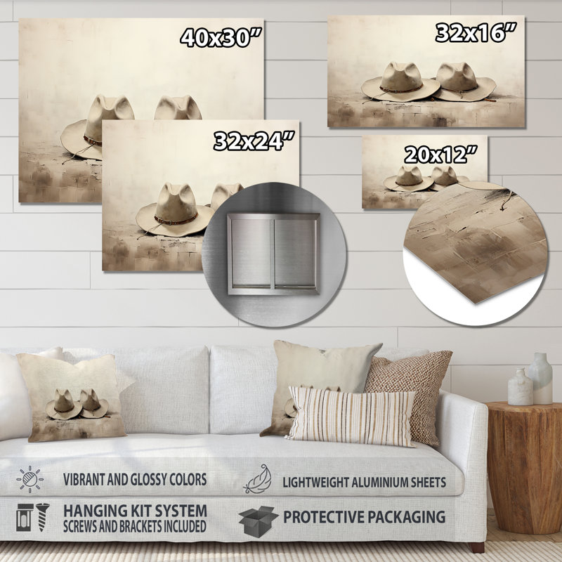 Minimalisme Cowboy Hats - Cowboys, impression sur métal, H 30 po x l 40 po
