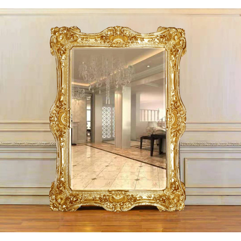 Solid Wood Rectangle Floor Mirror, Gold