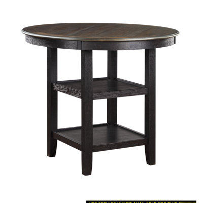 Table haute de salle à manger, style transitionnel, brun et noir, 2 étagères, table pour 4 personnes avec étagères, style transitionnel, salle à manger.