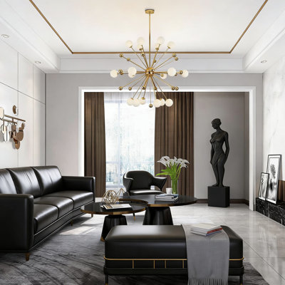 Modern Sputnik Chandelier With 18 Milk Glass Globes, Adjustable Gold Starburst Pendant Light For Kitchen Island, Dining Room, And Mid-Century Contemporary Spaces
