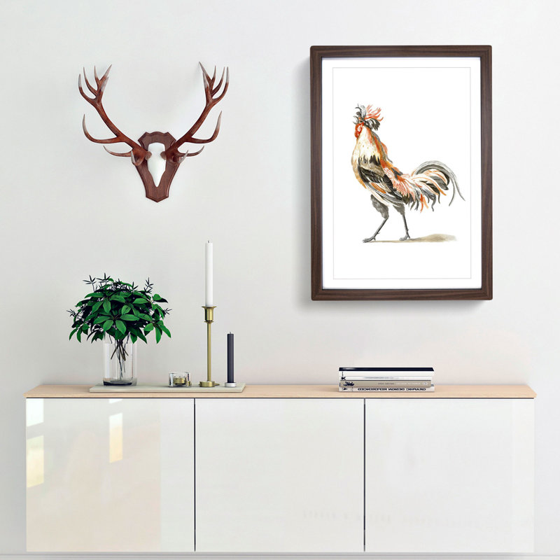 Proud Cockerel by Johan Teyler - Picture Frame Painting Print, 65cm H x 48cm W x 2cm D, Walnut Framed
