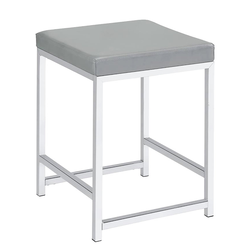 Tabouret de coiffeuse moderne gris avec siège carré en similicuir, Gris clair