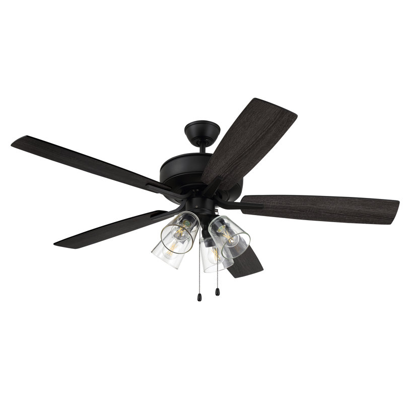 52'' Ceiling Fan with Light Kit, Flat Black