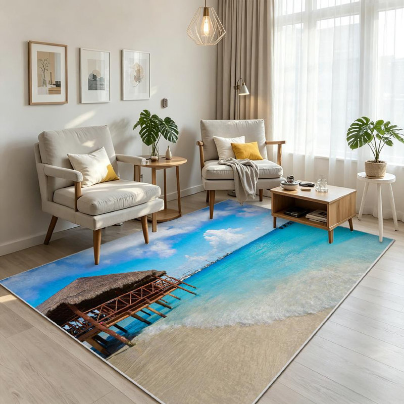 Tapis bleu américain lavable à la machine, plage, Mexique, Amérique américaine, Rectangle 71 po x 98 po