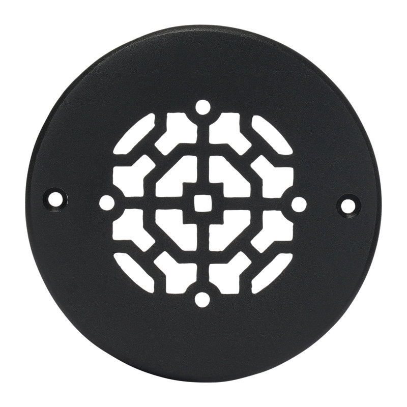 Grille ronde en fonte d'aluminium de 4 po Achtek (5-1 / 2 po au total) thermolaquée pour plancher, Noir, noir, noir, noir