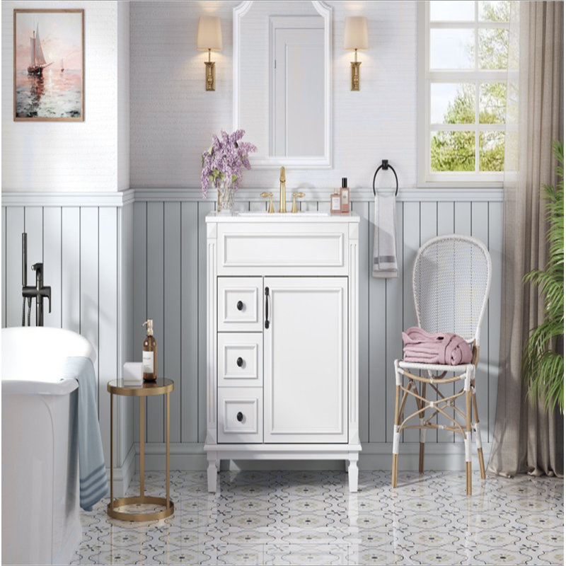 Meuble-lavabo de 30 po avec lavabo en céramique, petite armoire de salle de bain, armoire moderne avec 2 tiroirs et tablette réglable