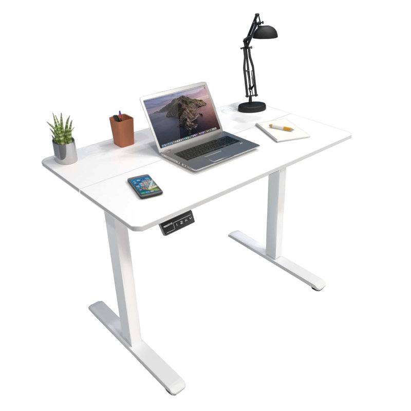 Bureau électrique debout avec plateau de table, H 46,5 po x l 47,2 po x P 23,6 po, Blanc, Blanc