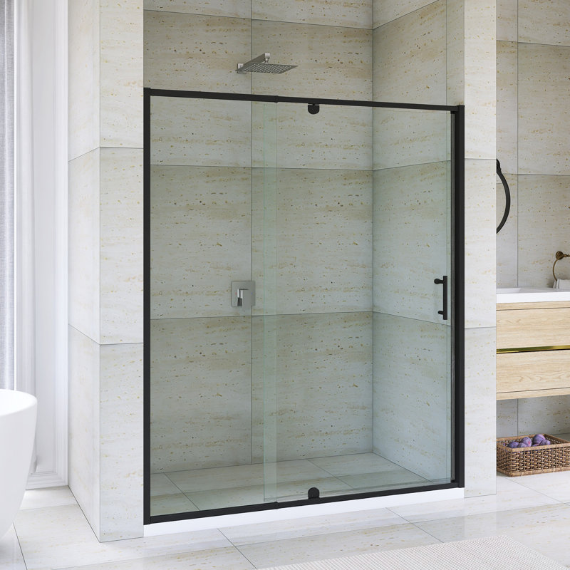 Porte de douche à cadre pivotant en aluminium avec système de fermeture magnétique 56-60 "x H 71" au fini noir mat, Noir mat