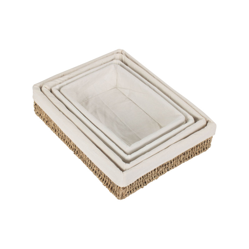 Wicker Lined 4 Piece Seagrass Storage Basket Set