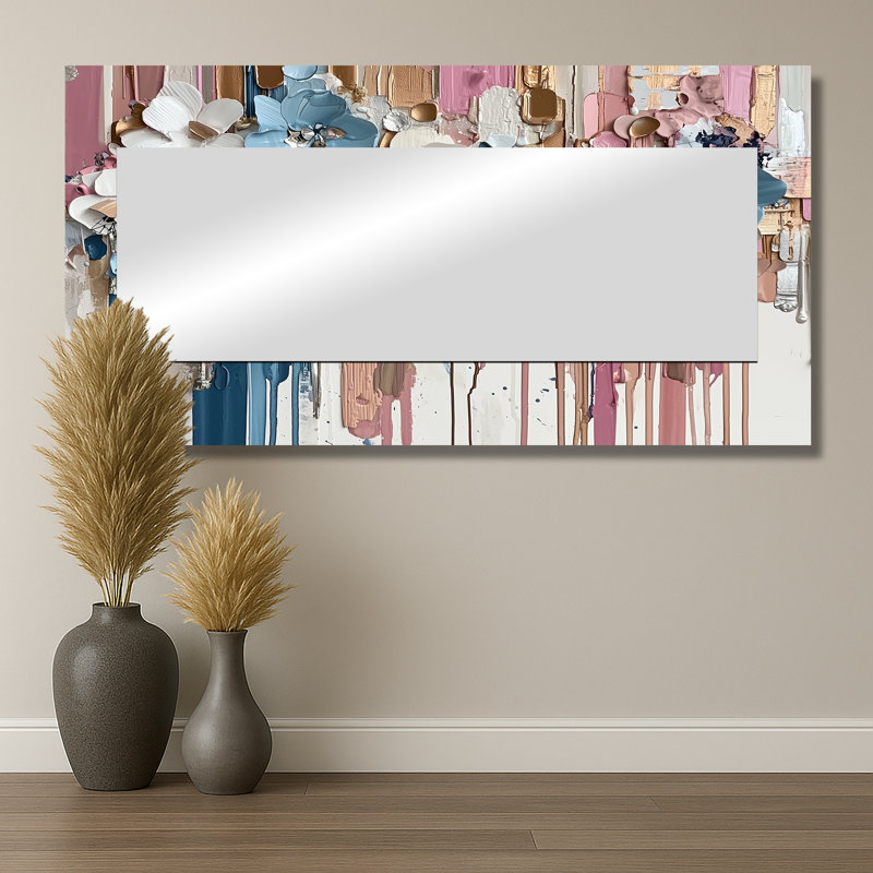 Rhume de l'encre liquide à l'encre liquide II - miroir mural floral - imprimé sur métal, 28 po x 55 po