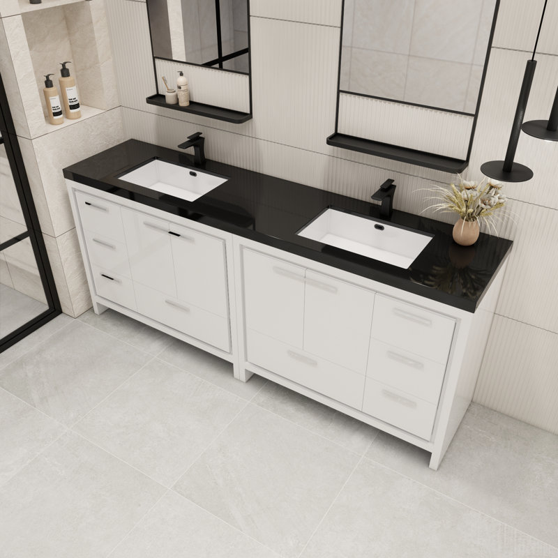 Brayla 84" Double Bathroom Vanity Set, High Gloss White